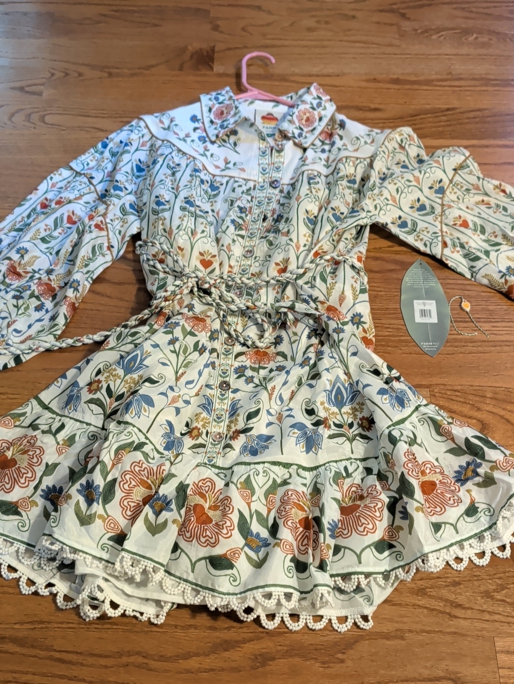 Farm Rio Floral Button-Front Dress with Belt - White & Multi